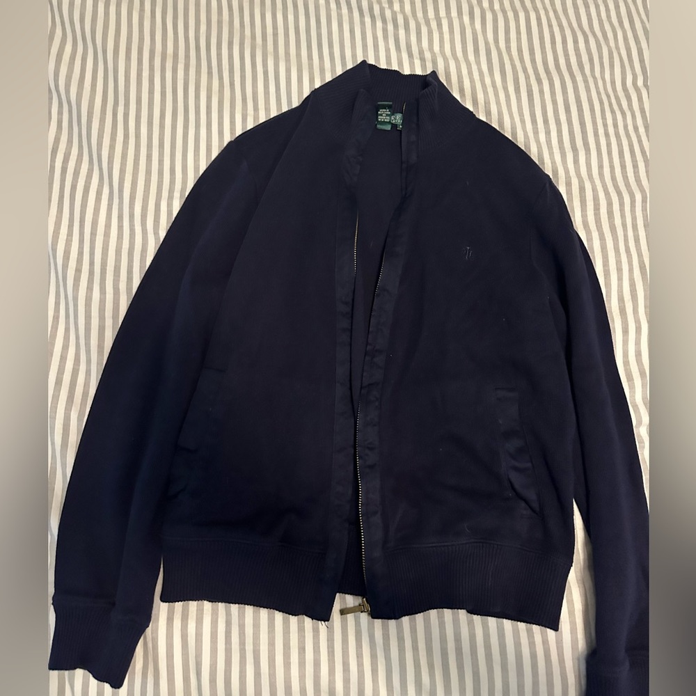 Lauren Ralph Lauren zip up sweater navy blue size medium